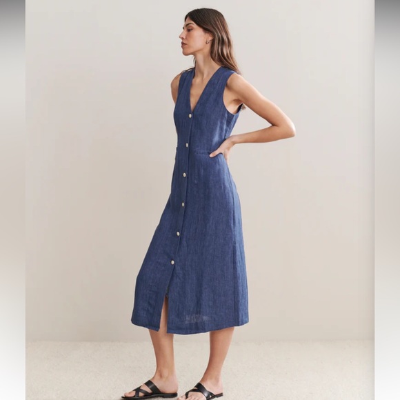 Jenni Kayne Dresses & Skirts - Jenni Kayne Blue Callan Chambray Midi Dress Large Sleeveless 100% Linen NWT